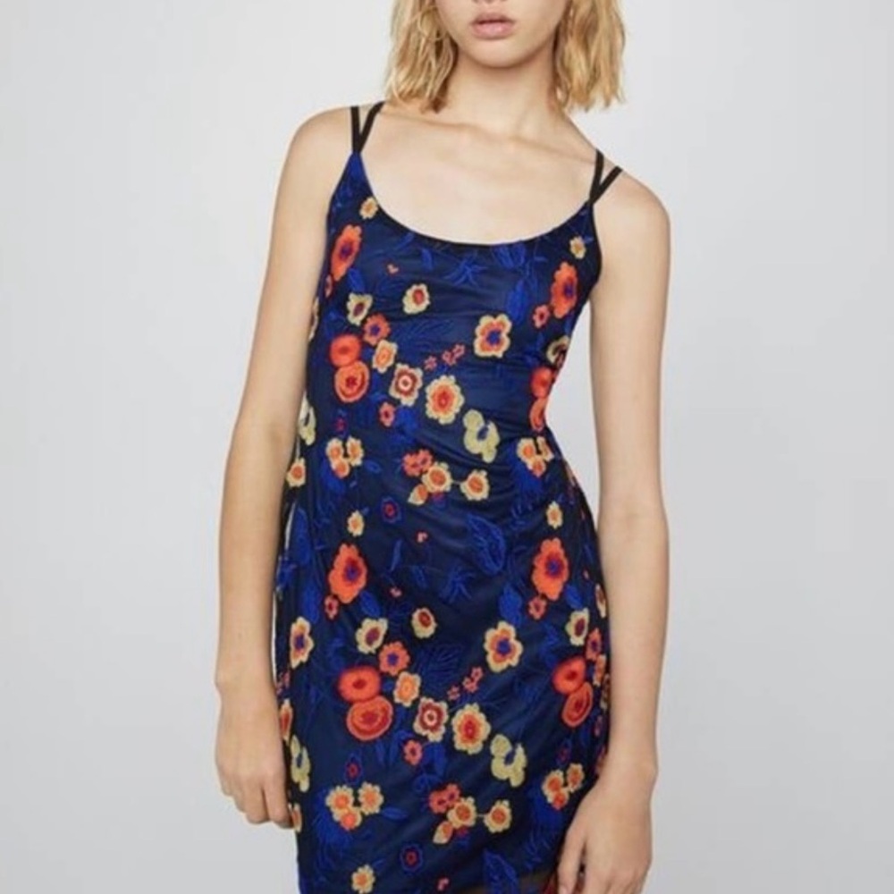 BCBGeneration Embroidered Floral Dress - Blue and Orange